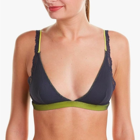 Free People Other - Intimately Free People Navy Blue Neon Lime See Through You Lace Plunge Bralette